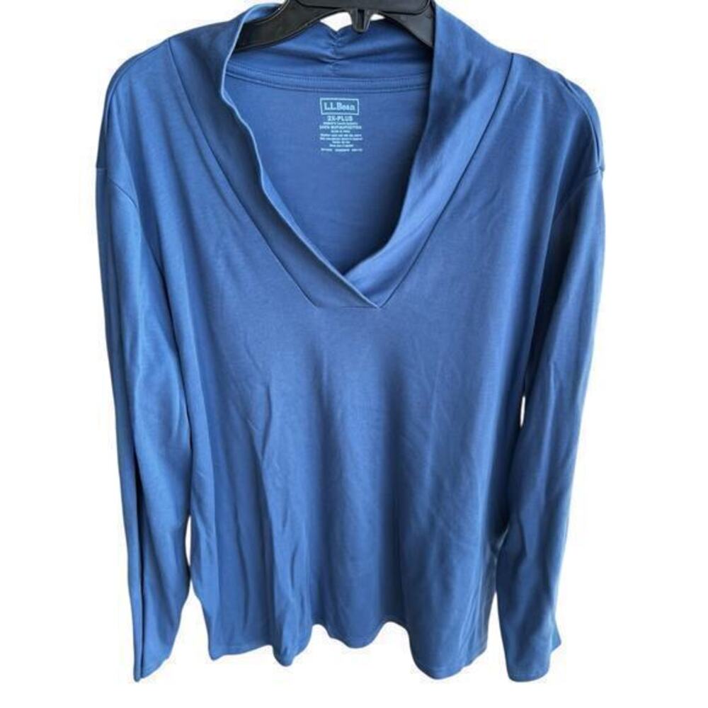 LL BEAN cornflower blue v neck jersey knit Supima cotton NWOT plus size XXL 2X